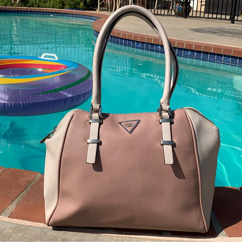 Guess purse, pink/cream, large, some small wear marks, great for every day use.